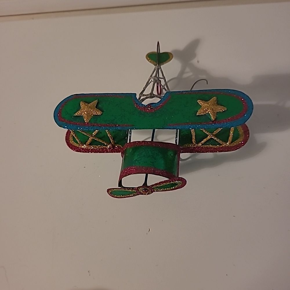 Tin/Glitter Bi Plane Ornament